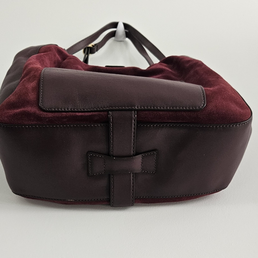 Michael Kors Quincy Large Suede and Leather Shoulder Tote - Maroon - Picture 8 of 16